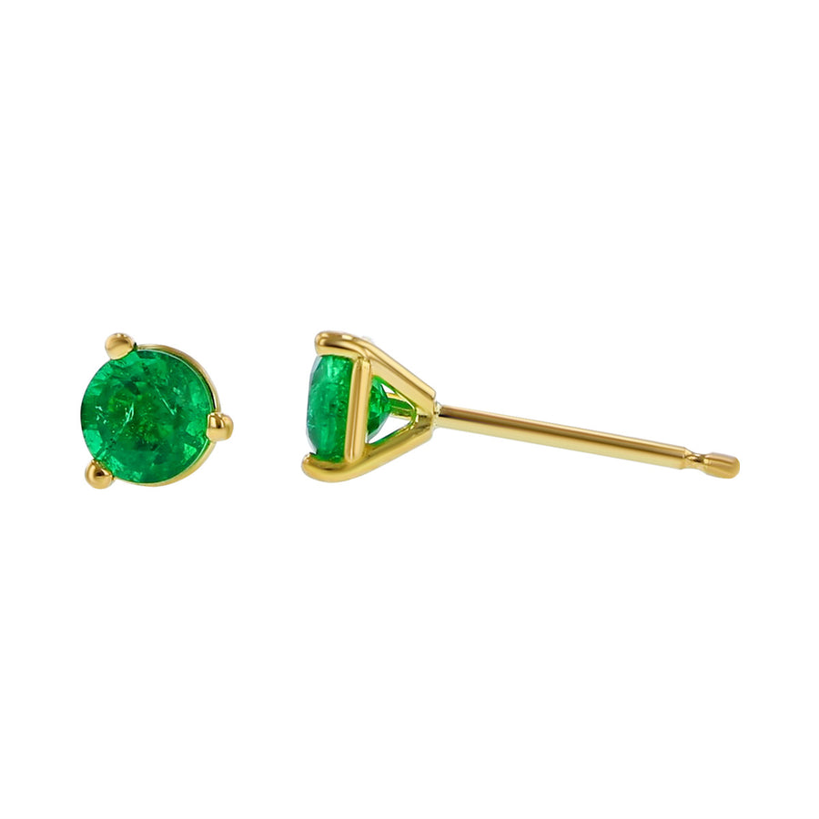 18K Yellow Gold Emerald Stud Earrings