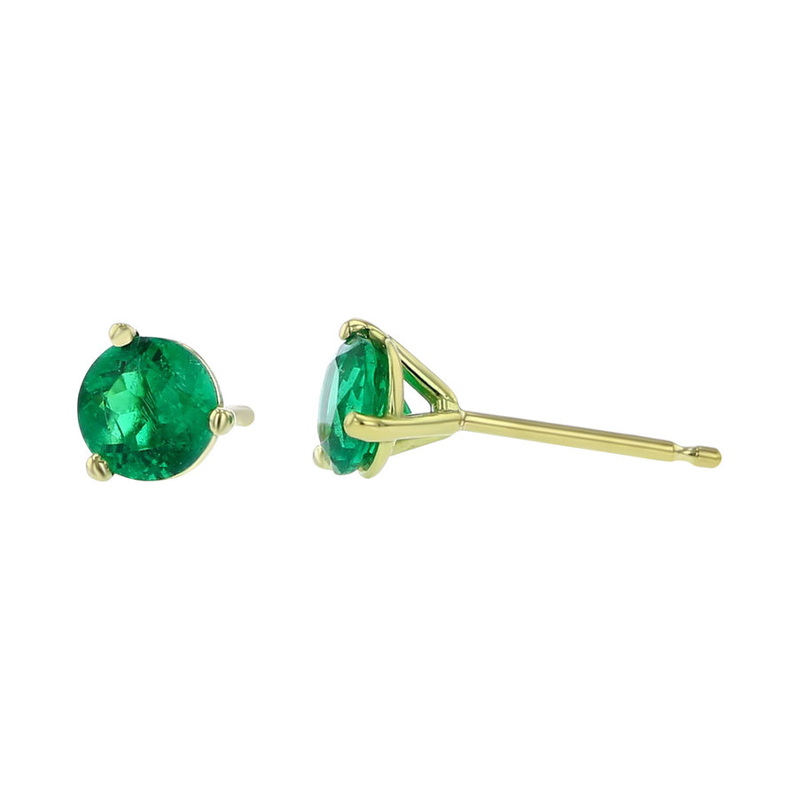 18K Yellow Gold Colombian Emerald Stud Earrings