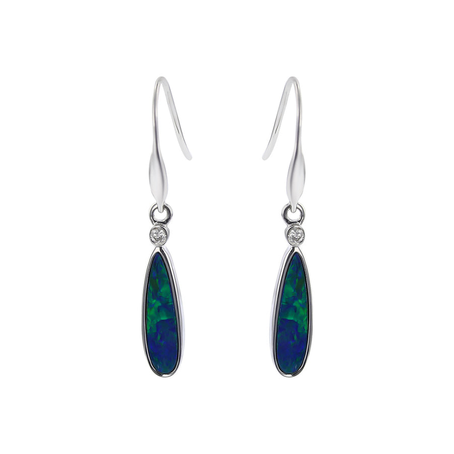 14K White Gold Opal and Diamond Drop Earrings