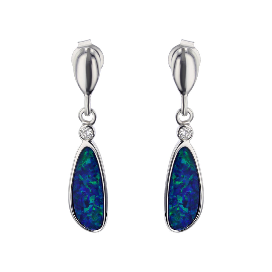 14K White Gold Opal and Diamond Drop Earrings