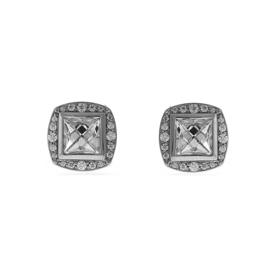 Square French-cut Diamond Halo Stud Earrings