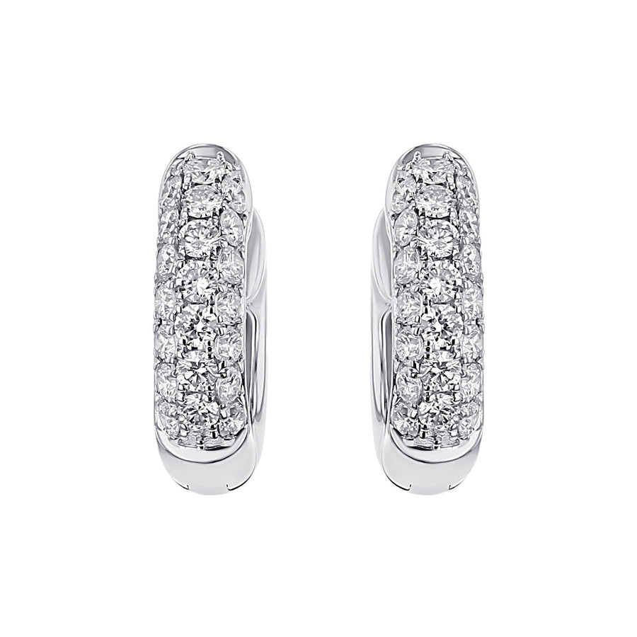 14K White Gold Diamond Pave Huggie Hoop Earrings