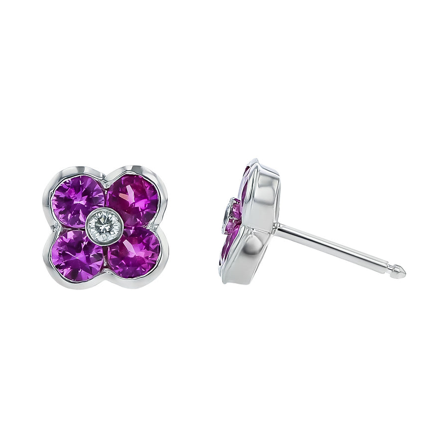 Fleur Platinum Pink Sapphire and Diamond Stud Earrings