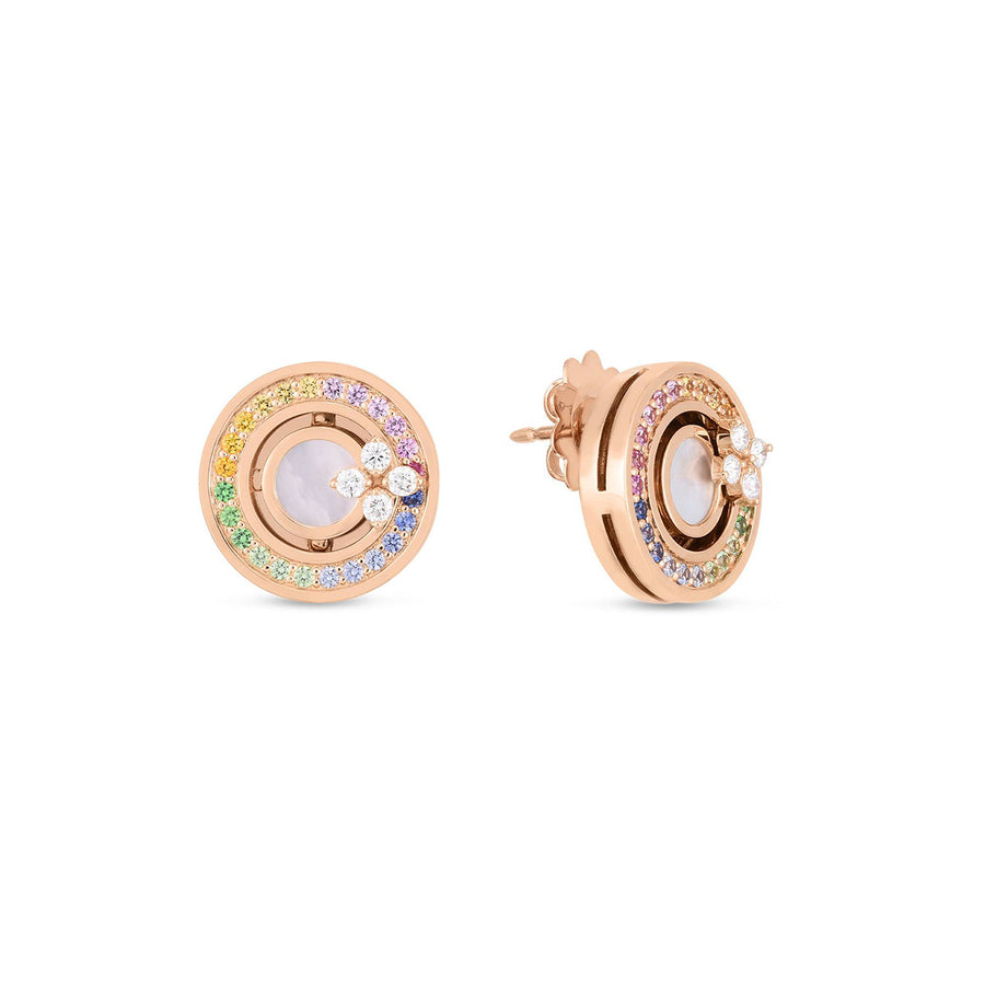 Rainbow Stud Earrings with Sapphires, Diamonds and Mother of Pearl