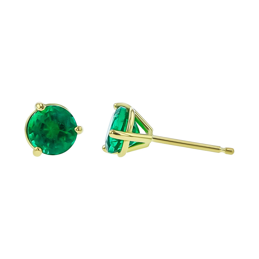 18K Yellow Gold Emerald Stud Earrings