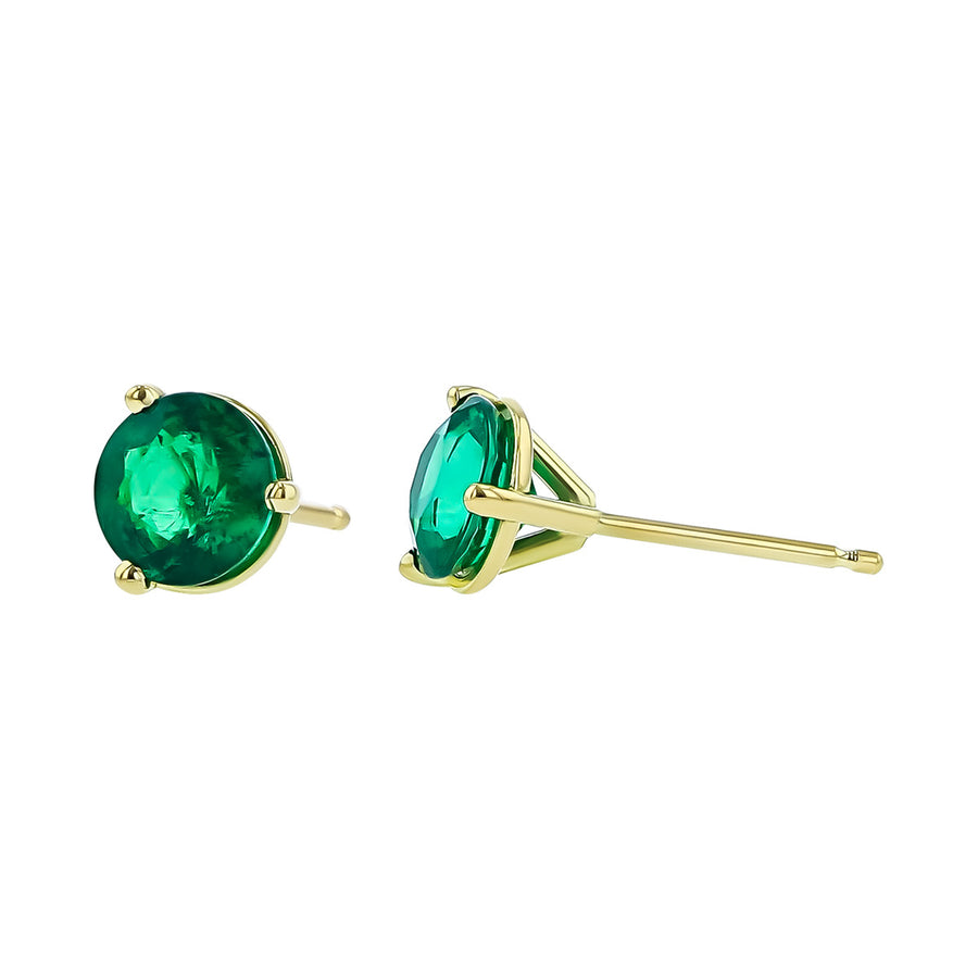 18K Yellow Gold Colombian Emerald Stud Earrings