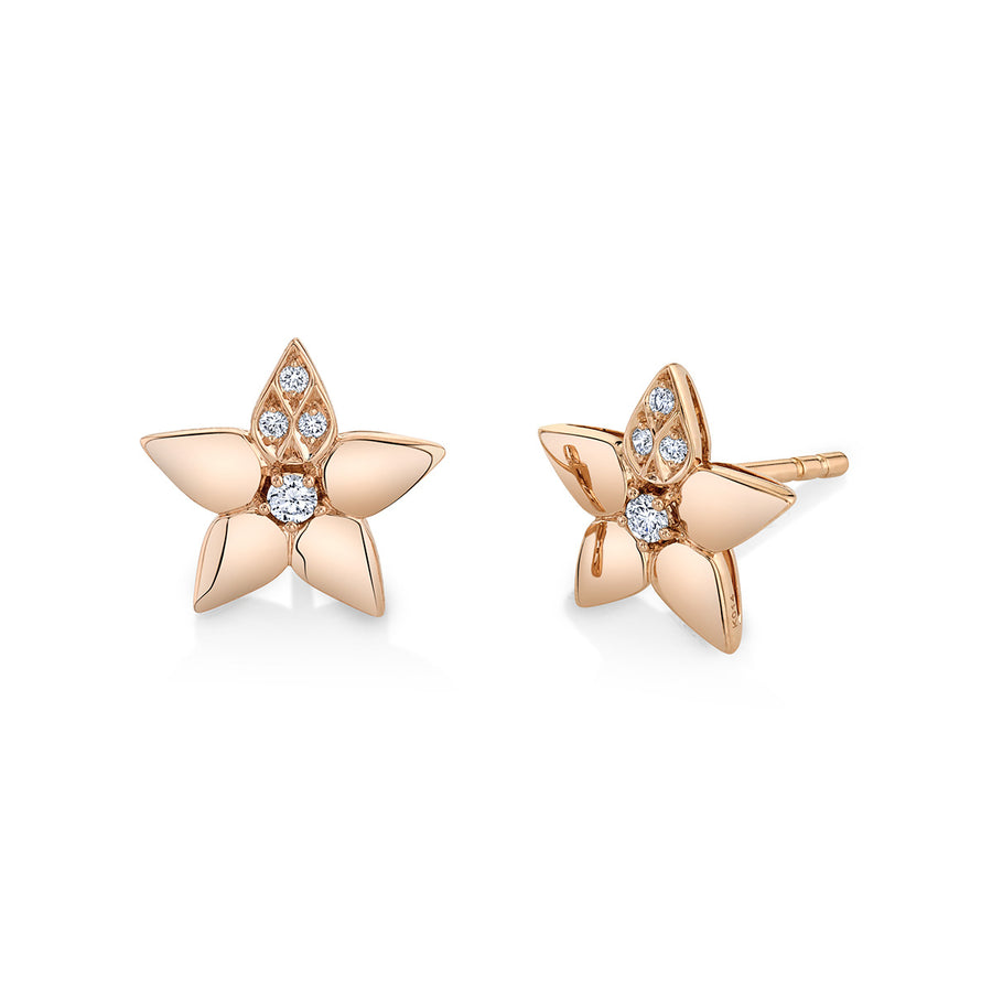 Single Leaf Lily Artisan Pave Stud Earrings