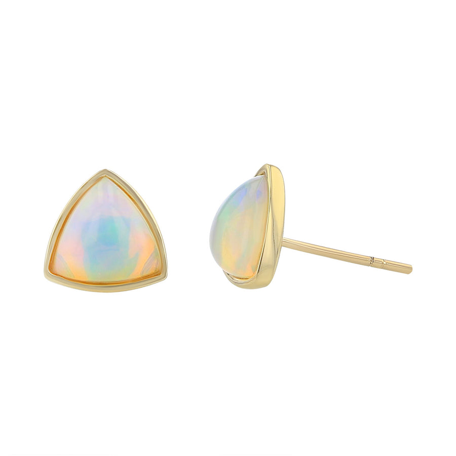 14K Yellow Gold Cabochon Opal Stud Earrings