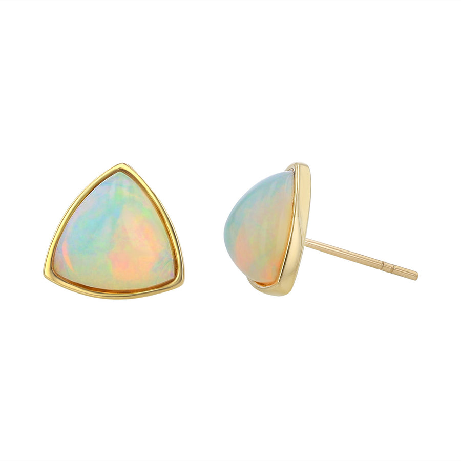 14K Yellow Gold Cabochon Opal Stud Earrings