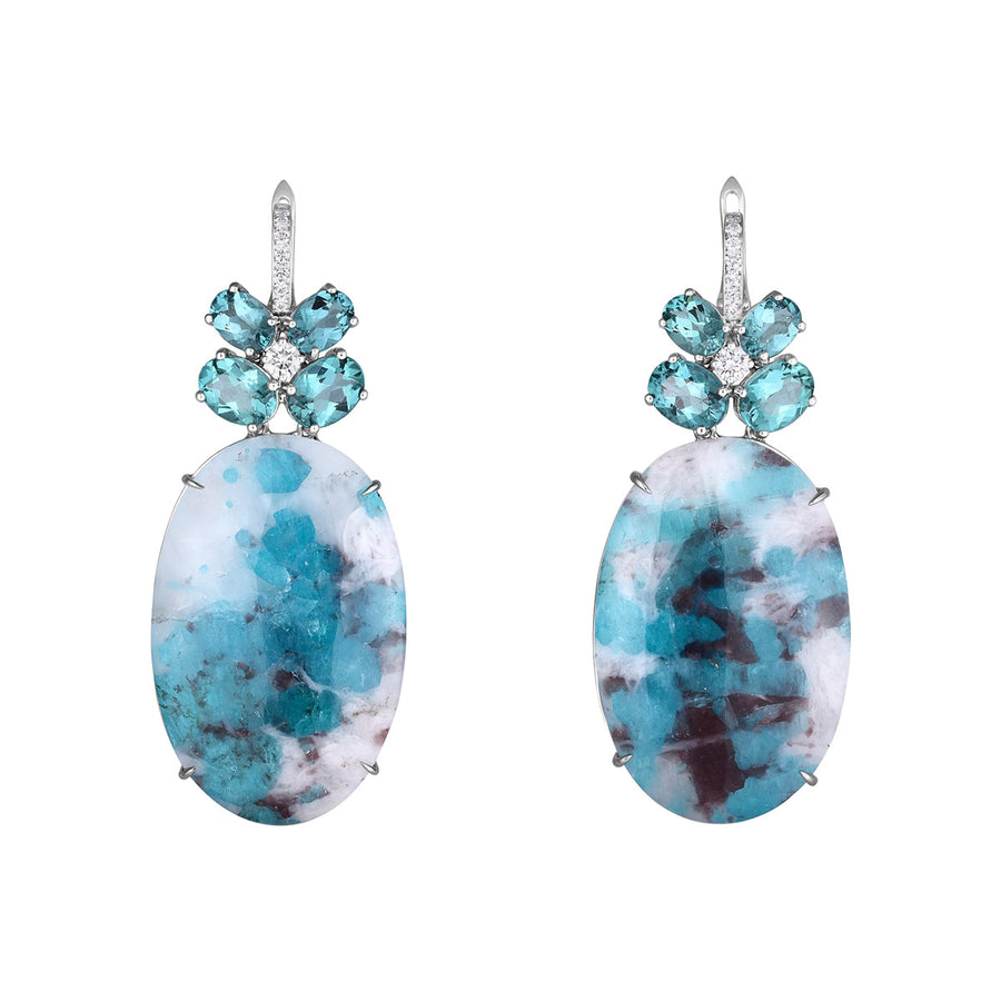 Blue Tourmaline, Paraiba and Diamond Drop Earrings