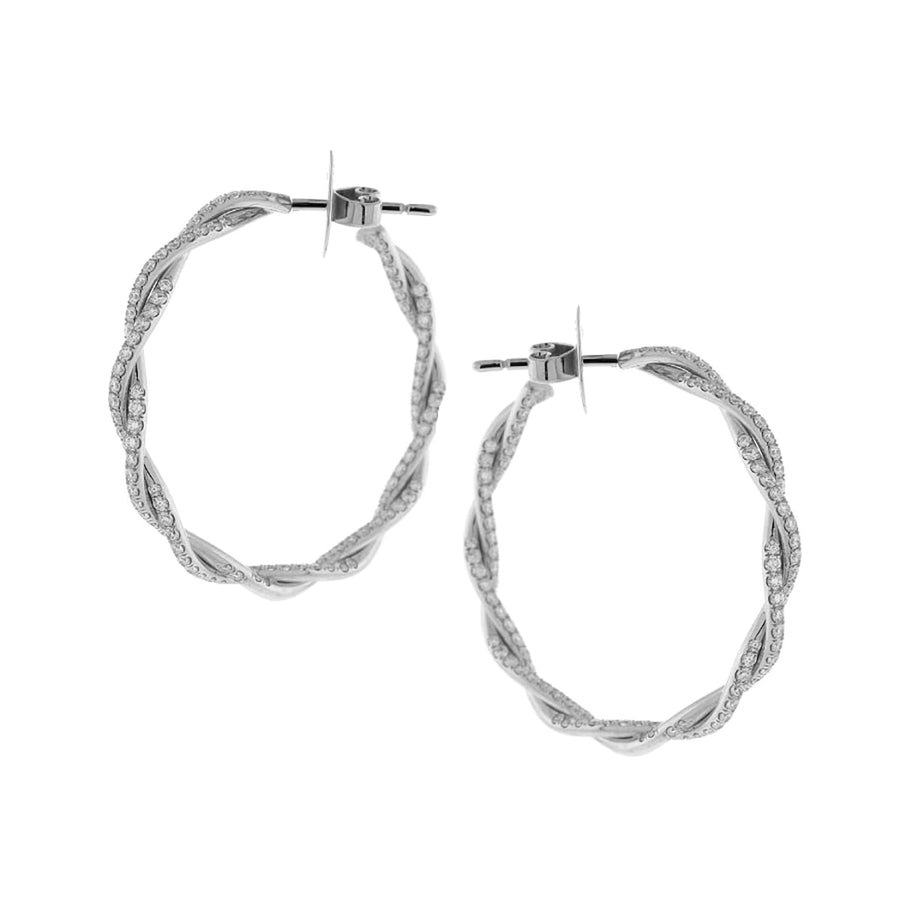 18k White Gold and Diamond Twist Hoop Earrings