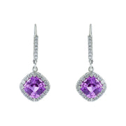 Platinum Purple Sapphire and Diamond Drop Earrings