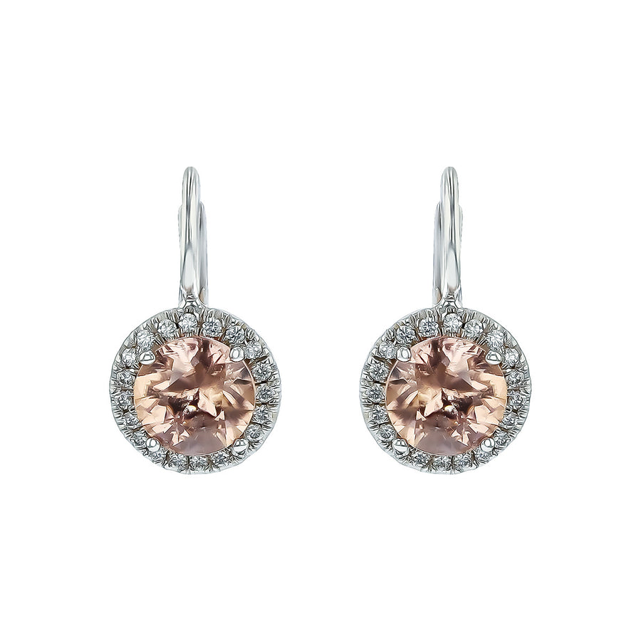 Pink Zircon and Diamond Earrings