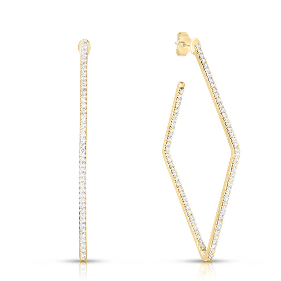 18K Gold Square Hoop Earrings with Diamonds