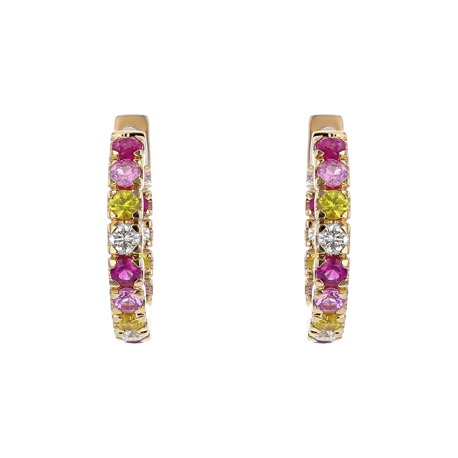 Multicolor Sapphires Together with Gold Hoops