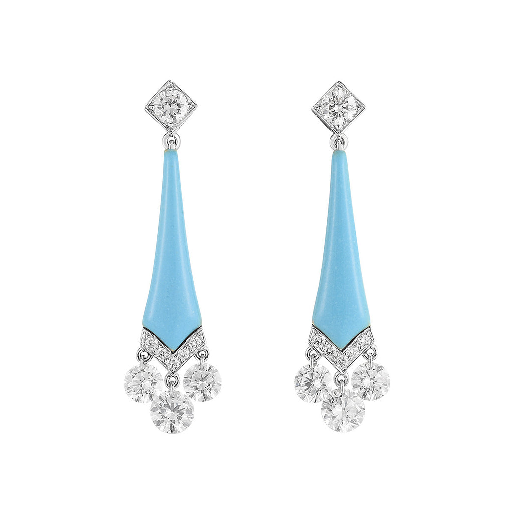 Cicada Jewelry 18K White Gold Turquoise and Diamond Earrings