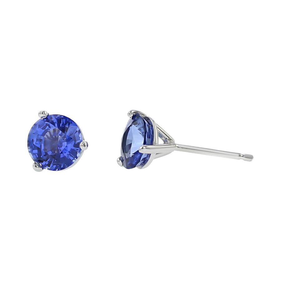 18K White Gold Blue Sapphire Stud Earrings