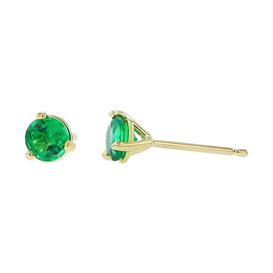18K Yellow Gold Zambian Emerald Stud Earrings