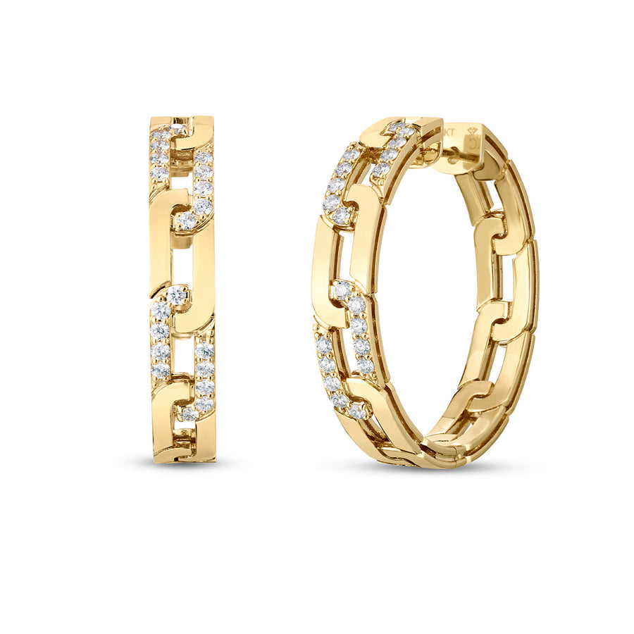 18K Gold Navarra Diamond Chain Link Hoop Earrings