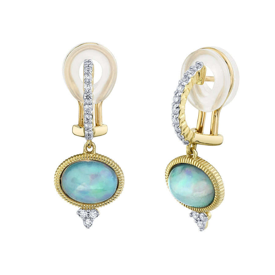 Ethiopian White Opal and Diamond Drop Earrings