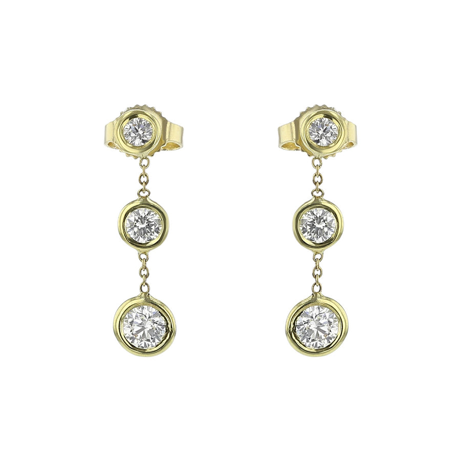 18K Bezel Set Diamond Drop Earrings