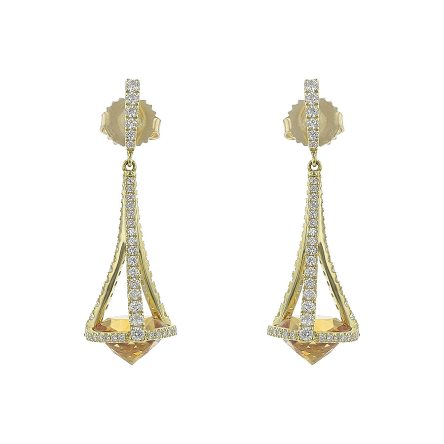 Pastel Diamond Chandelier Citrine Drop Earrings