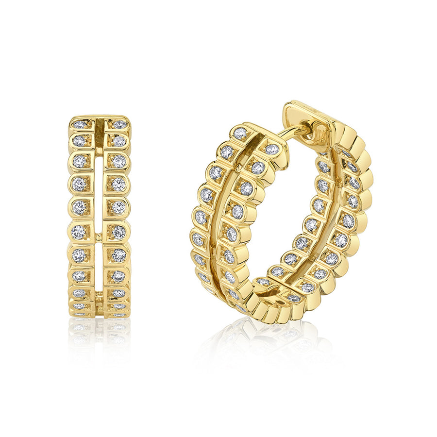 Double Scallop Silhouette Diamond Hoop Earrings