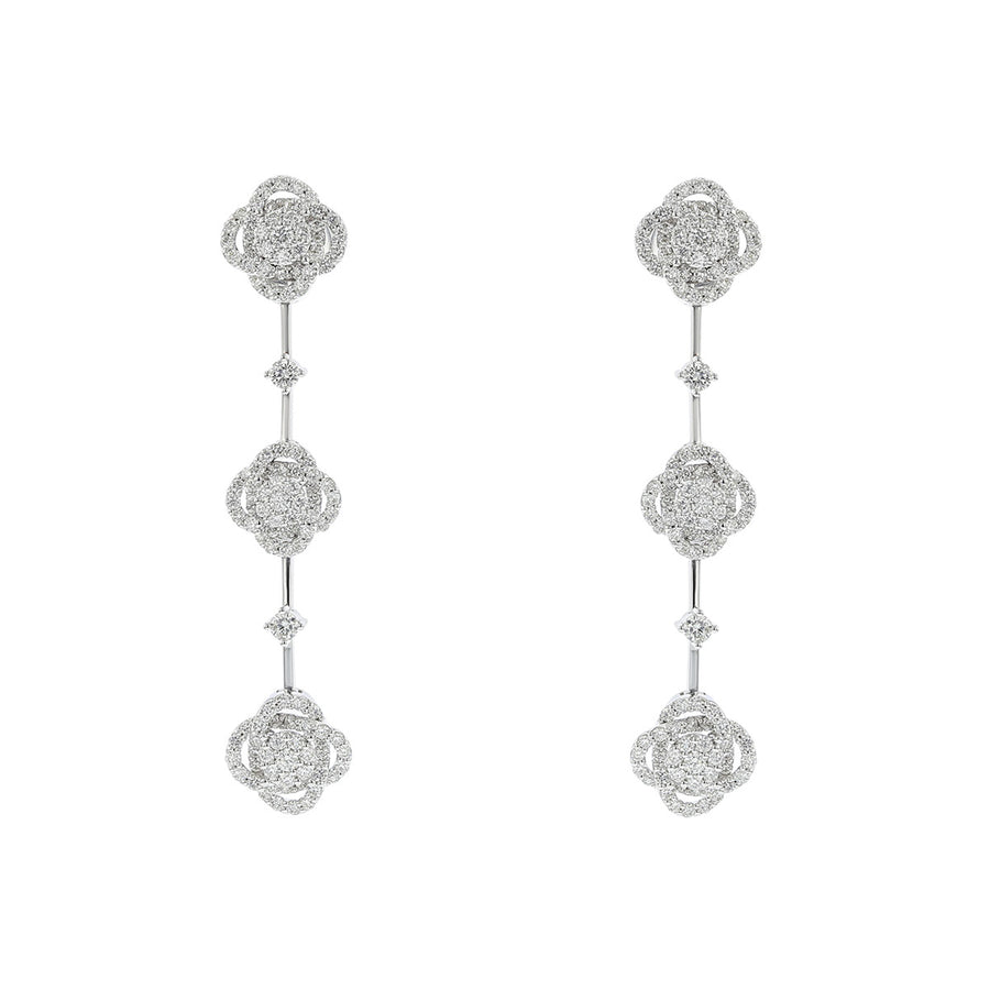 Diamond Flower Drop Dangle Earrings