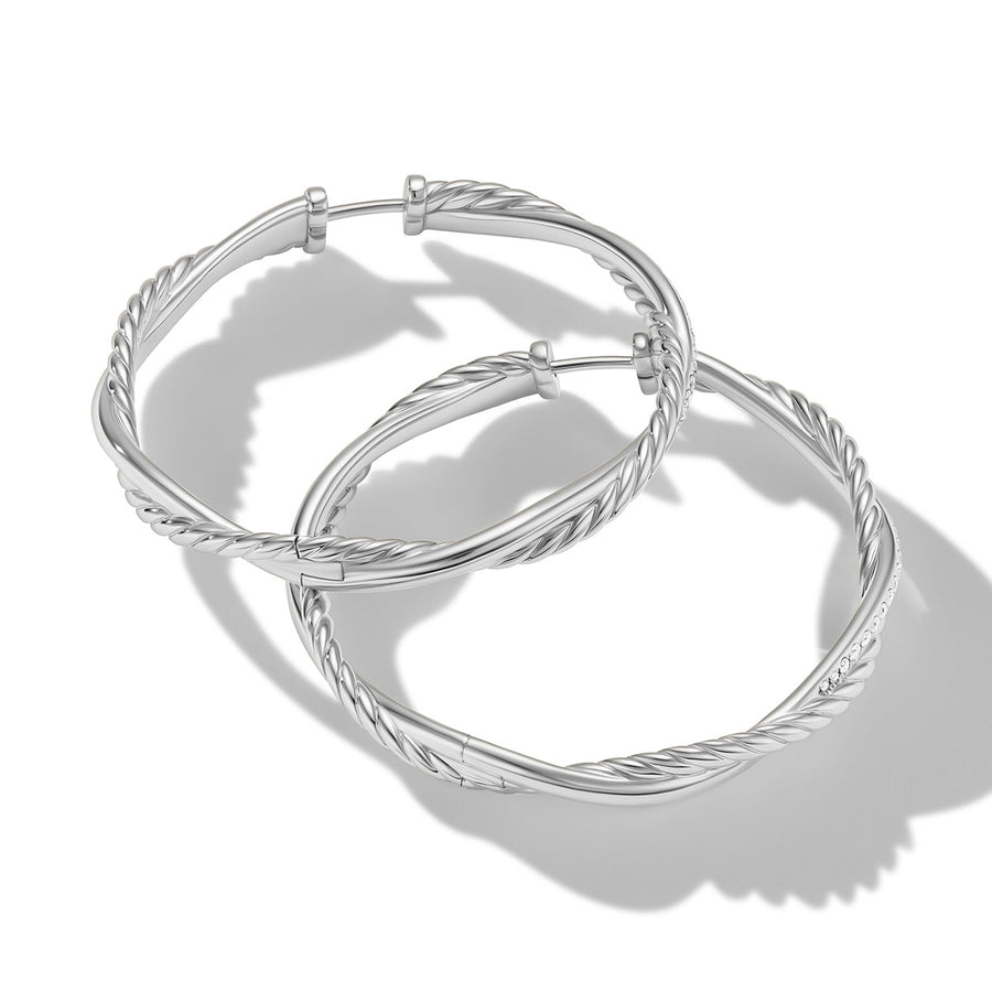 Petite Infinity Hoop Earrings in Sterling Silver with Pave Diamonds