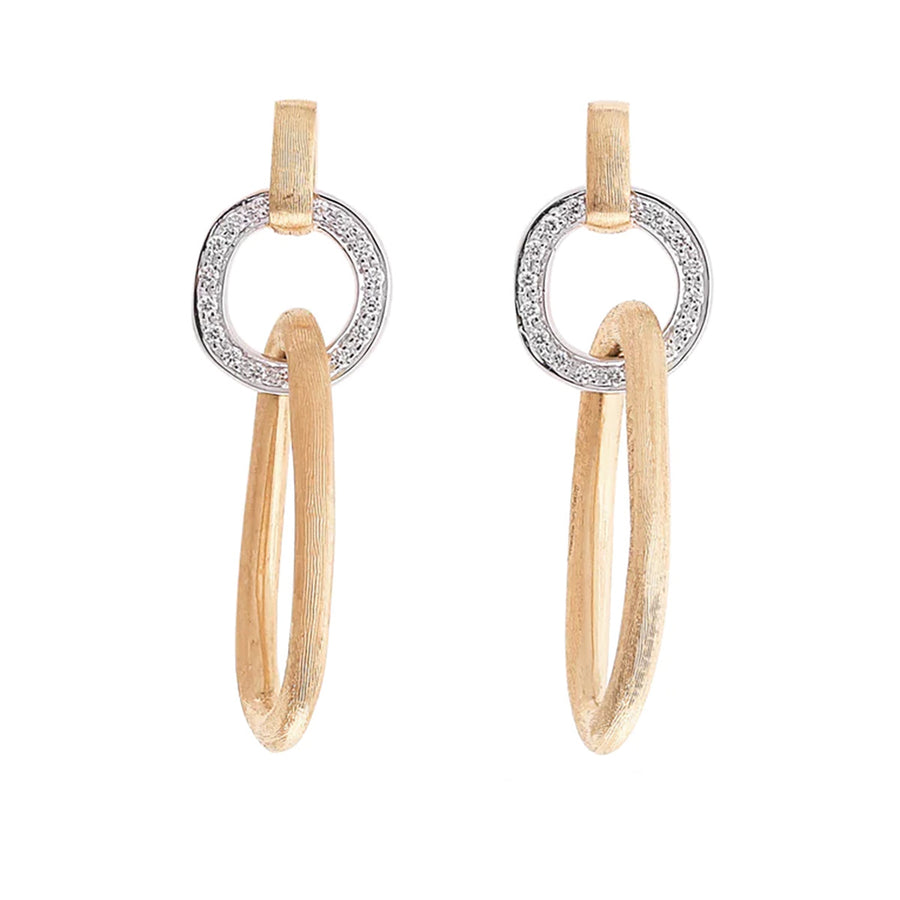 18K Yellow and White Gold Double Drop Earrings with Diamond Accent