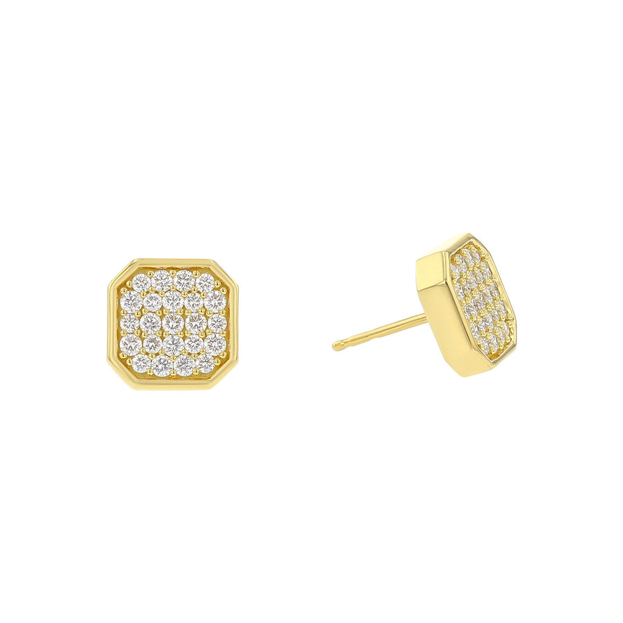 Asscher Shape Pave Stud Earrings