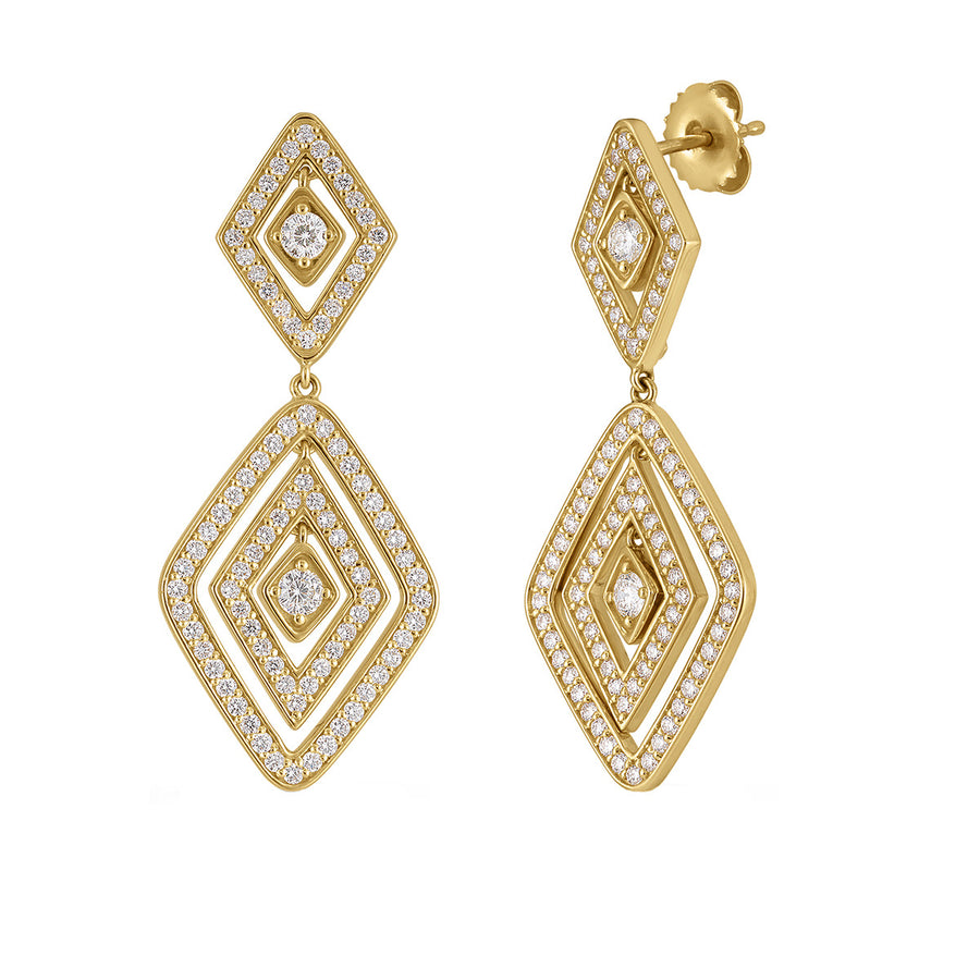 18K Yellow Gold Diamante Diamond Dangle Earrings