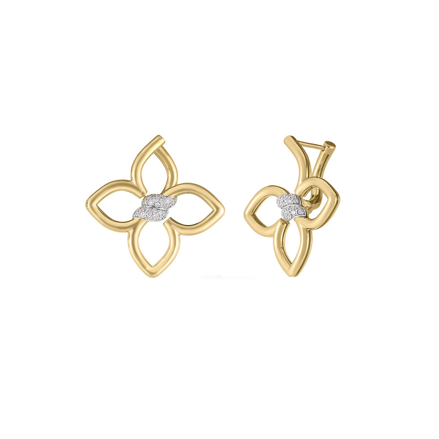 18K Yellow and White Gold Cialoma Small Diamond Flower Earrings