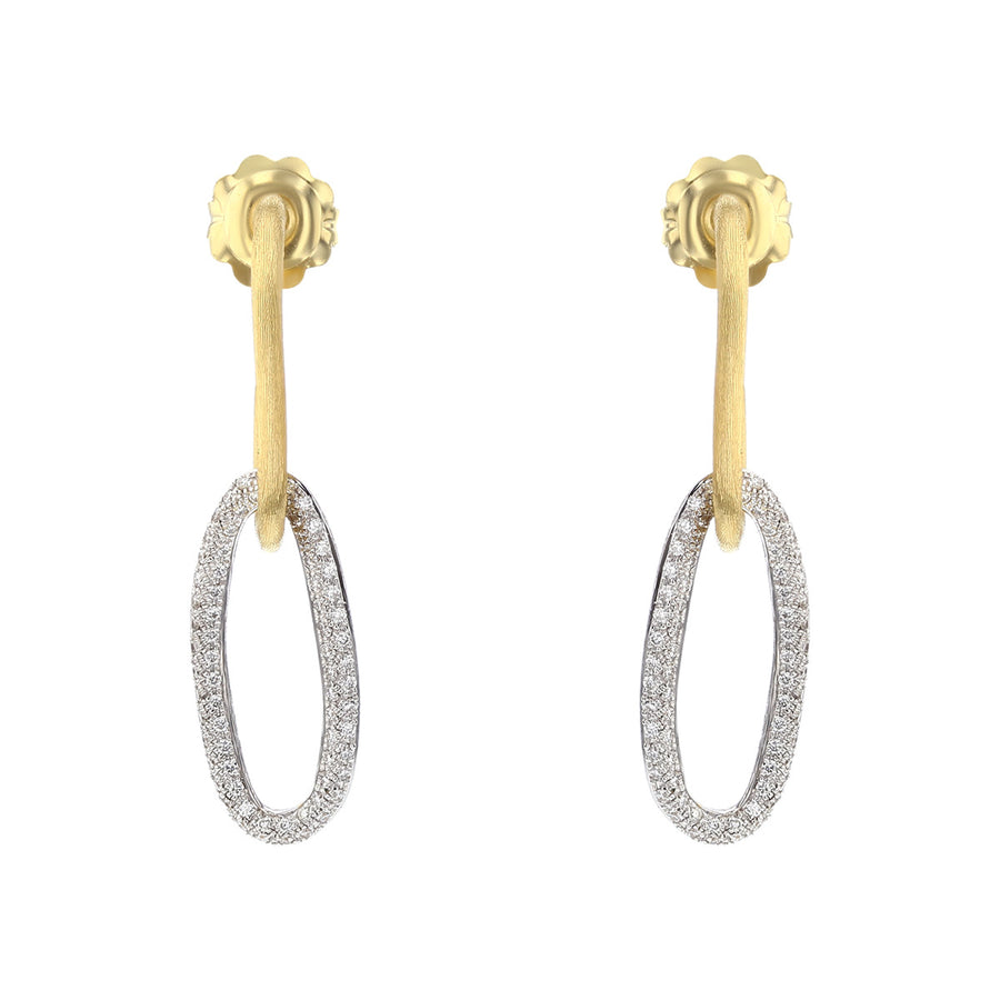 18K Yellow and White Gold Oval Link Diamond Dangle Earrings