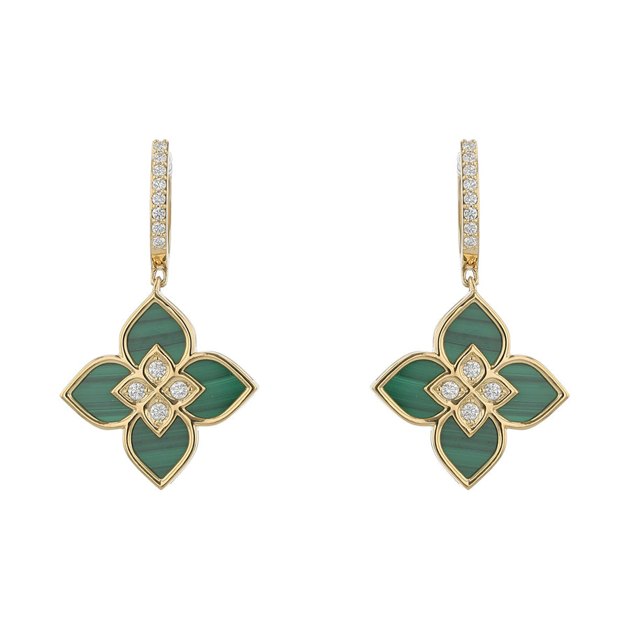 18K Yellow Gold Malachinte and Diamond Drop Earrings