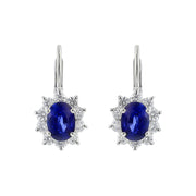 Oval Sapphire and Diamond Halo Drop Earrings