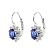 Oval Sapphire and Diamond Halo Drop Earrings