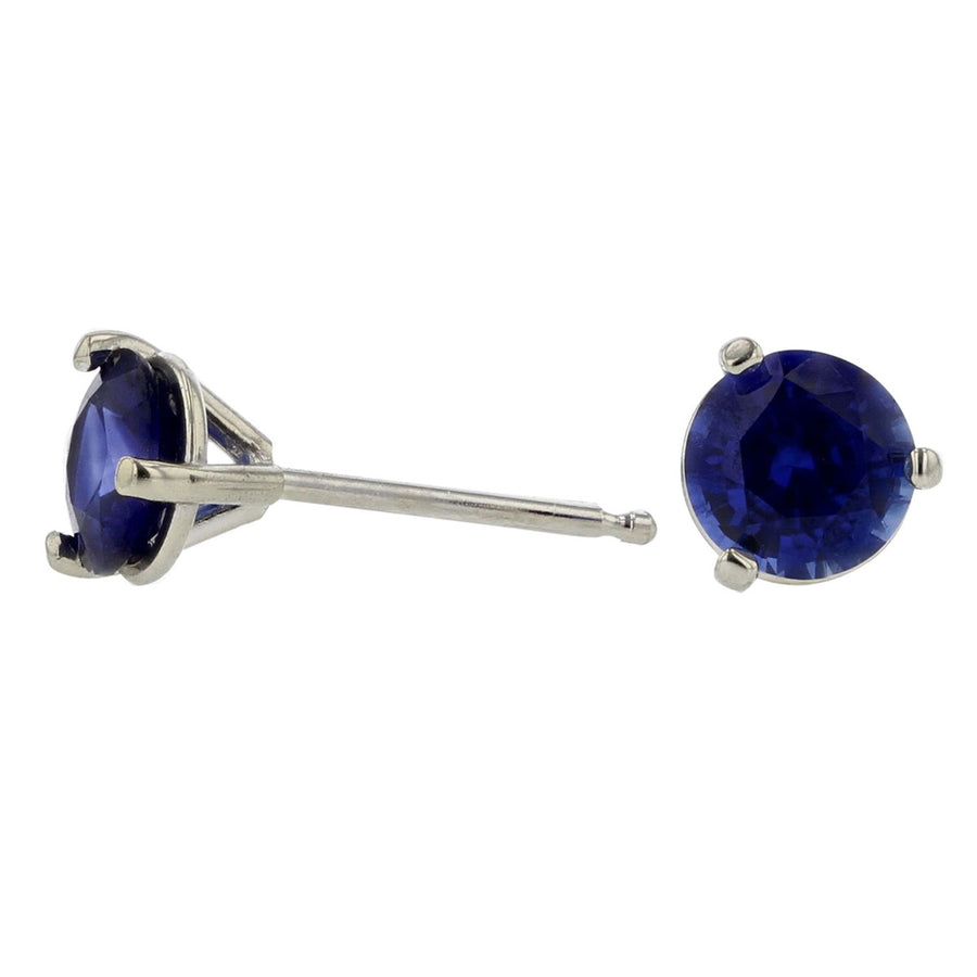 18K White Gold 5mm Round Sapphire Stud Earrings