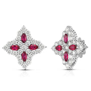 Diamond and Ruby Princess Flower Large Stud Earrings