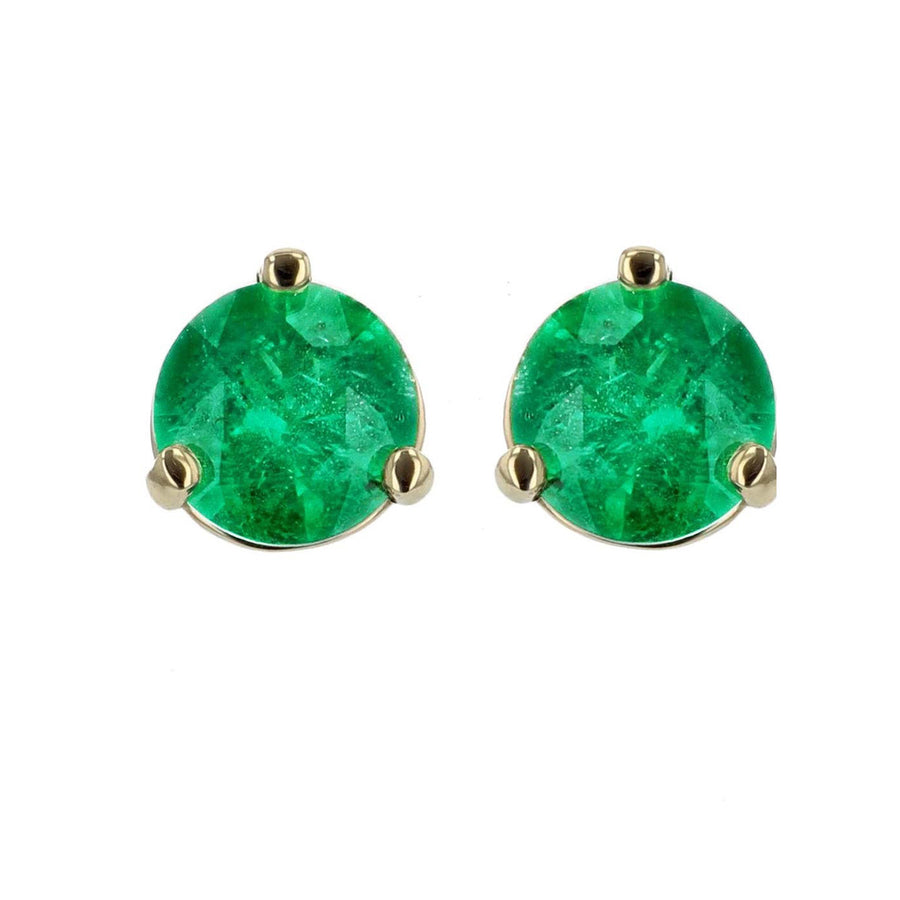 18K Yellow Gold Colombian Emerald Stud Earrings