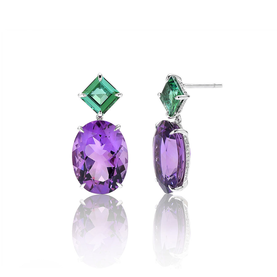 Amethyst and Blue Green Tourmaline Drop Earrings