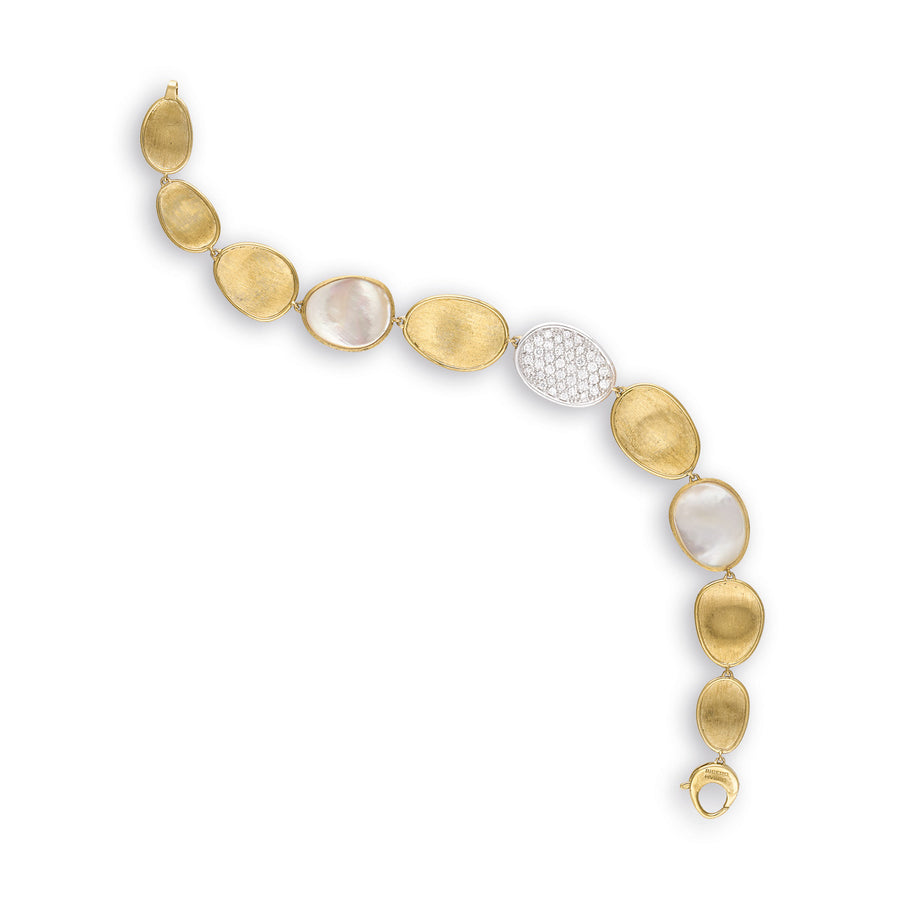 18K Gold Diamond and Mother of Pearl Graduated Bracelet