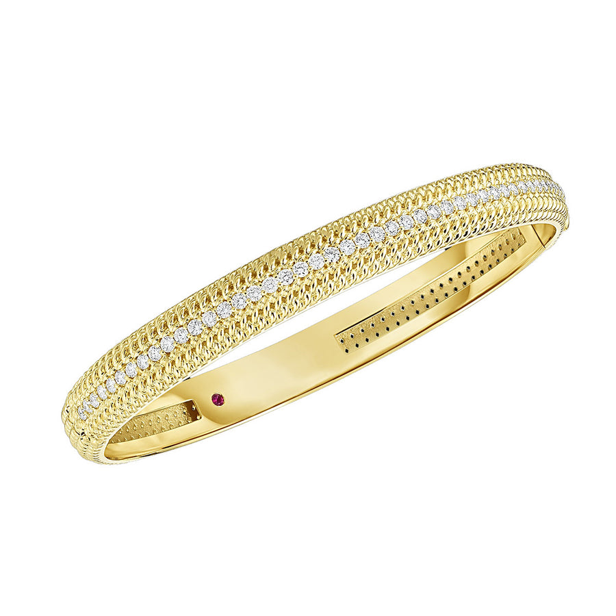 18K Opera Medium Width Hinged Bangle with Diamonds