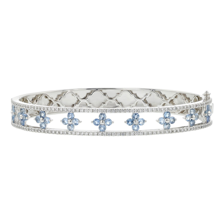 Star Clover Aquamarine Diamond Bangle Bracelet