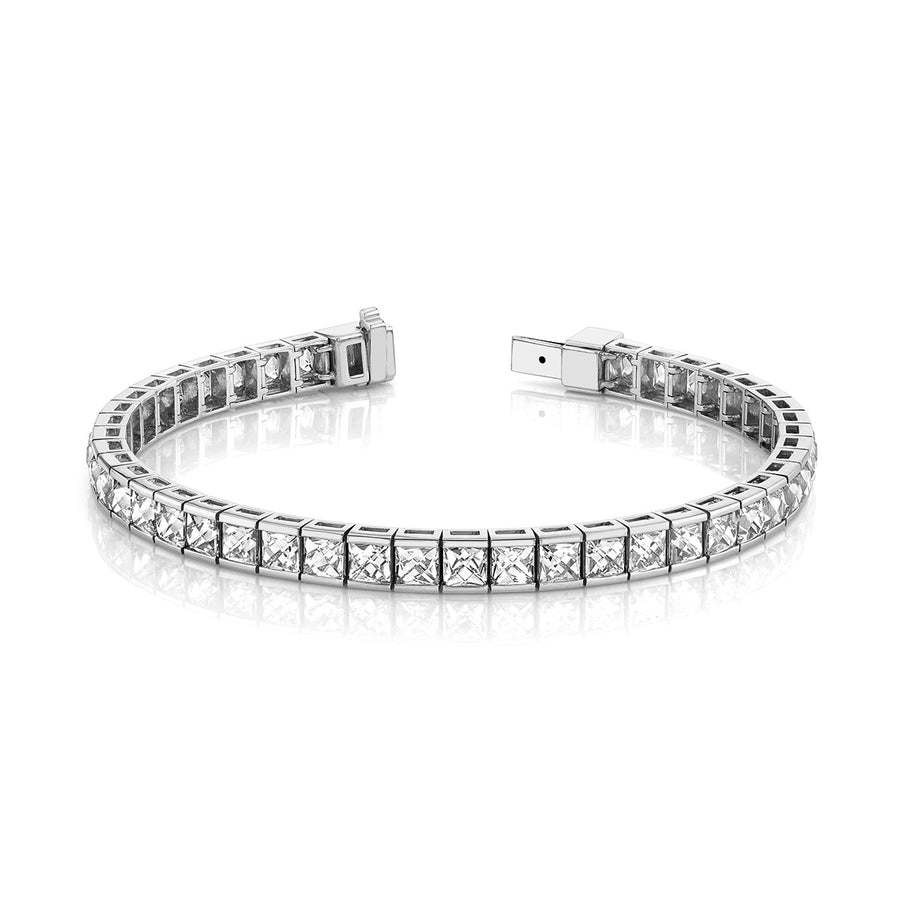 Platinum Square French-cut Diamond Tennis Bracelet