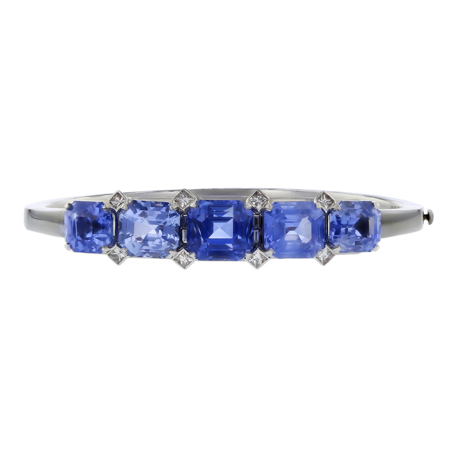 Emerald-cut Ceylon Sapphire and Diamond Bangle Bracelet