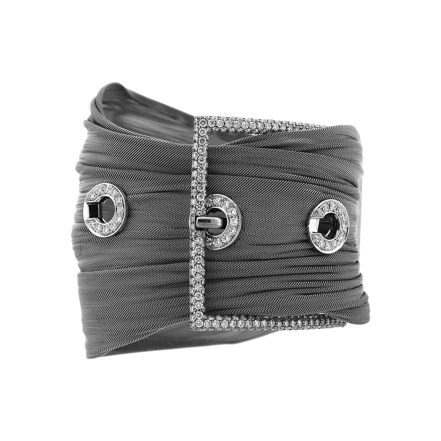 Platinum Mesh Diamond Wide Buckle Bracelet