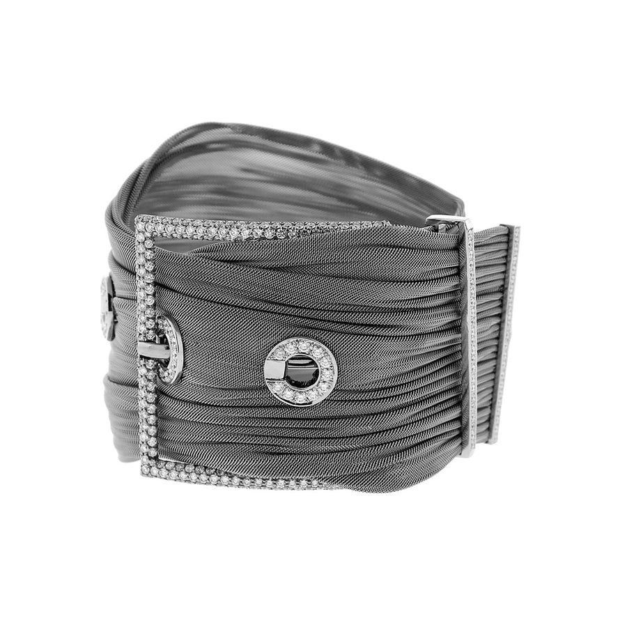 Platinum Mesh Diamond Wide Buckle Bracelet