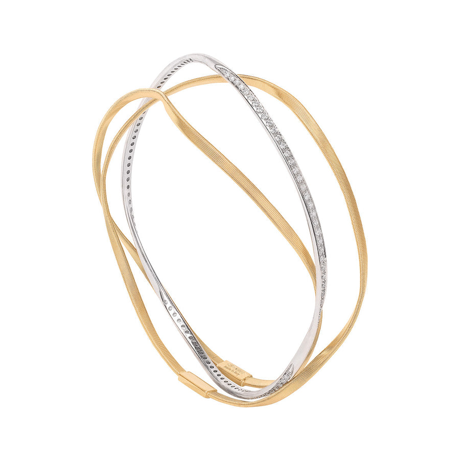 18K Yellow and White Gold Diamond Three Strand Bangle