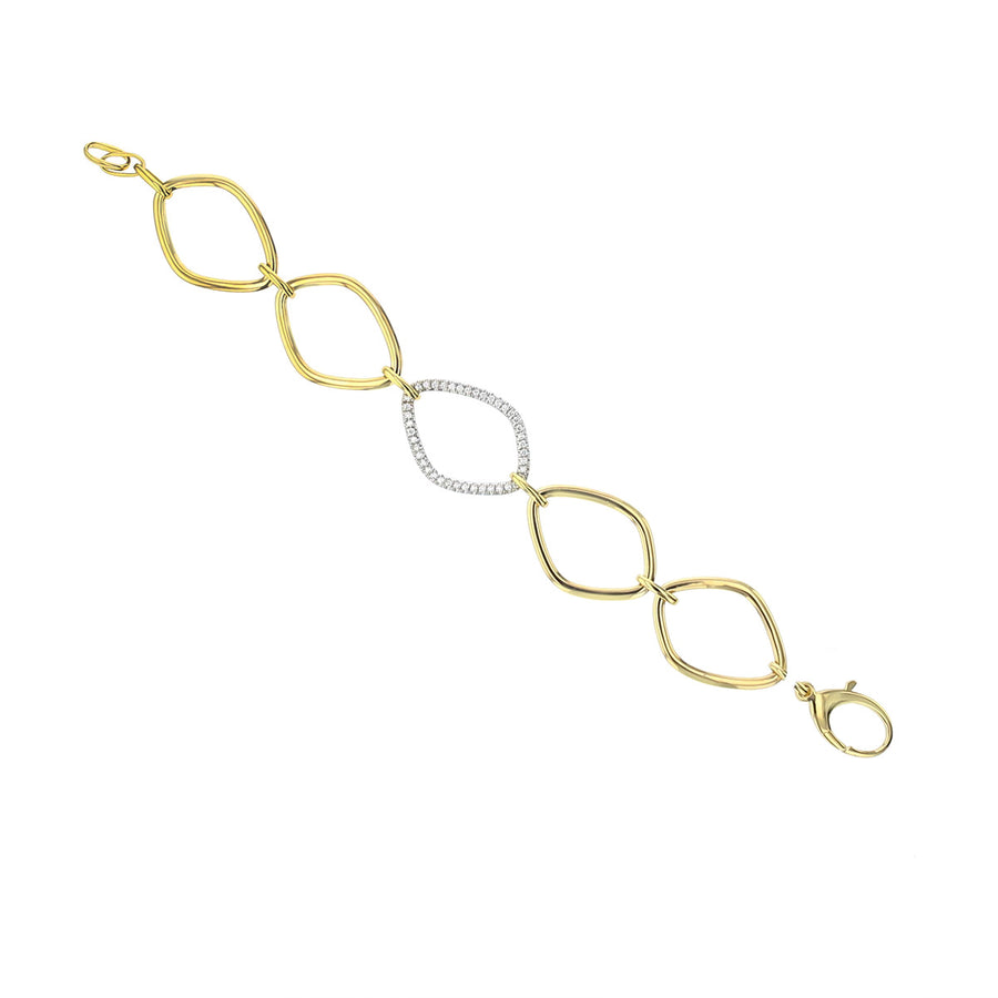 18K Yellow White Gold Diamond Large Gallet Link Bracelet